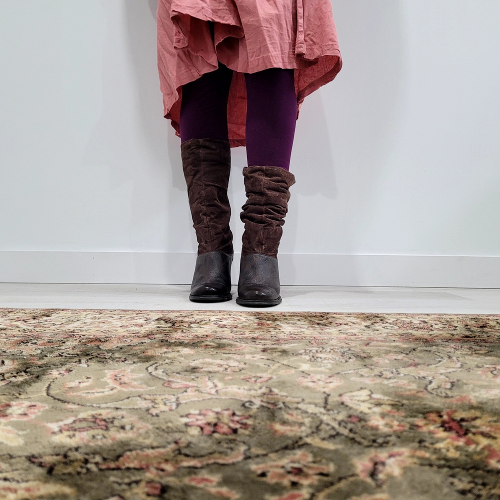 Women's Brown Suede & Leather Wood Heeled Boots - Picture 10 of 10